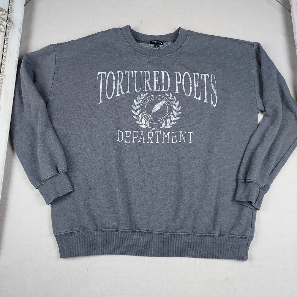 Originally. Tortured Poets Department Sweatshirt Gray Graphic Pullover USA Med